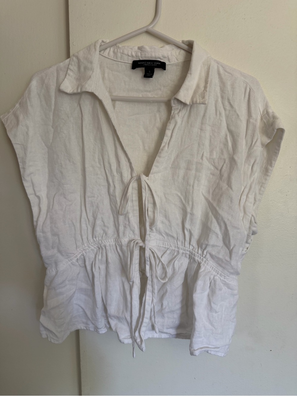 Marc New York White Linen Tie-Front Peplum Tunic